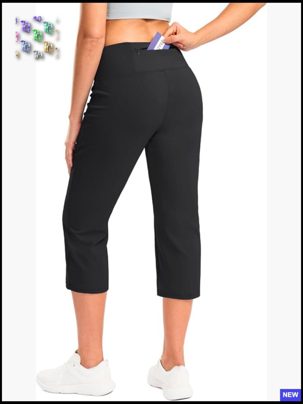 High Waist Yoga Capri Pants with Zipper Pocket Loose Fit
